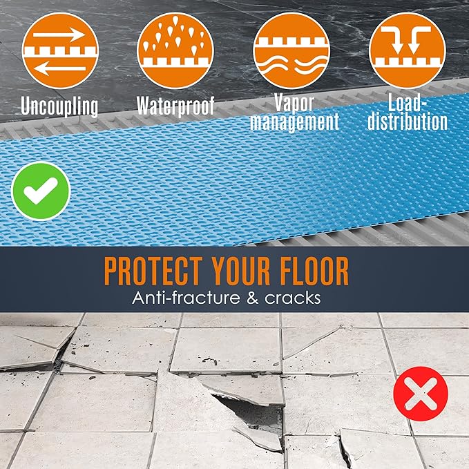 Houseables Uncoupling Membrane, Tile Underlayment, Tile Membrane, Flooring Underlayment, for Floor, Decoupling, Anti Fracture, Waterproof, Anti Crack, Vapor, 1/8" Thick, 3.3 ft x 98.5 ft / 323 Sq Ft - Image 6
