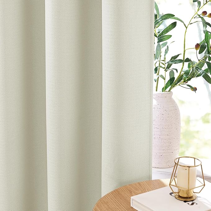 NICETOWN Faux Linen 100% Blackout 90 inch Curtains, Silver Grommet Thermal Insulated 2 Layers Window Treatments Sound Dampening for Living Room/Bedroom, Natural, W52 x L90, 2 Panels - Image 5