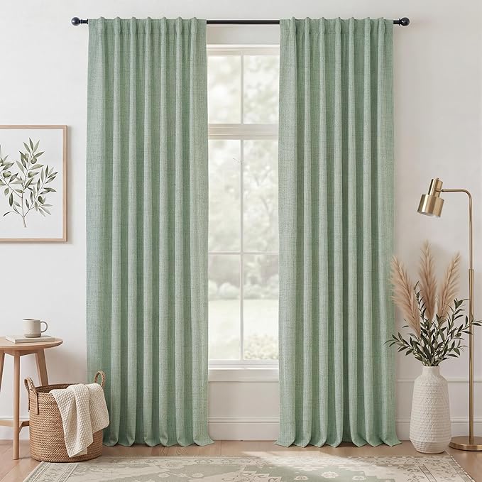 RYB HOME Sage Green 100% Blackout Curtains 90 inches Long, Thermal Insulated Linen Texture Drapes for Bedroom/Living Room, Elegant Farmhouse Curtains Back Tab&Rod Pocket, W52xL90, 2 Panels by RYBHOME