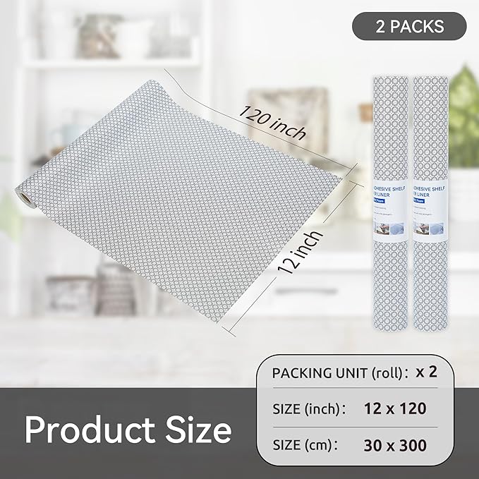 FIFTY FEET 12"x120" Non-Adhesive Shelf Liner for Kitchen Cabinets and Drawers, Washable Non-Slip PVC Cabinet Liner (Black Circle)(2 Roll) - Image 5