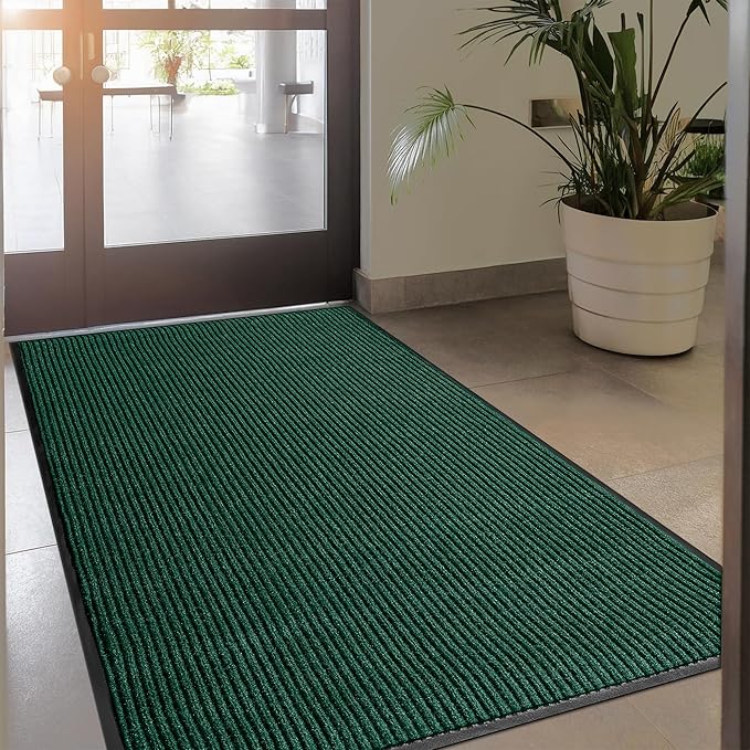 Durable Rubber Door Mat - Heavy Duty, Indoor/Outdoor, Easy Clean, Waterproof, Low-Profile Mat for Entry, Patio, Garage - Stylish (Green, 8' x 4' (Mud Trapper)) by MaxMat