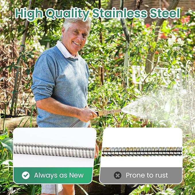 Cesun Metal Water Hose 50 ft, Outdoor Heavy Duty Garden Hose, Flexible, No Kink and Lightweight Stainless Steel Garden Hose for RV, Outdoor, Yard, Lawn, 50 foot x 5/8", Female to Male - Image 4