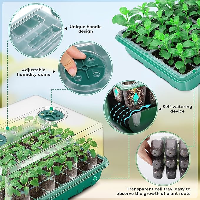 Self-Watering Seed Starter Tray 2 Packs, 96 Cells Seed Starter Kit with Humidity Vented Domes and High Lid, Germination Kit for Indoor Greenhouse Seed Starter - Image 4