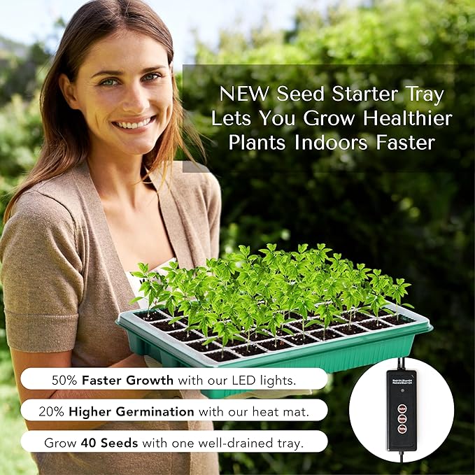Seed Starter Kit with Grow Lights & Heat Mat – 40-Cell Seed Starter Tray, Humidity Dome, Soil Moisture Meter & Sticky Gnat Traps – Indoor Greenhouse & Plant Propagation Station - Image 2