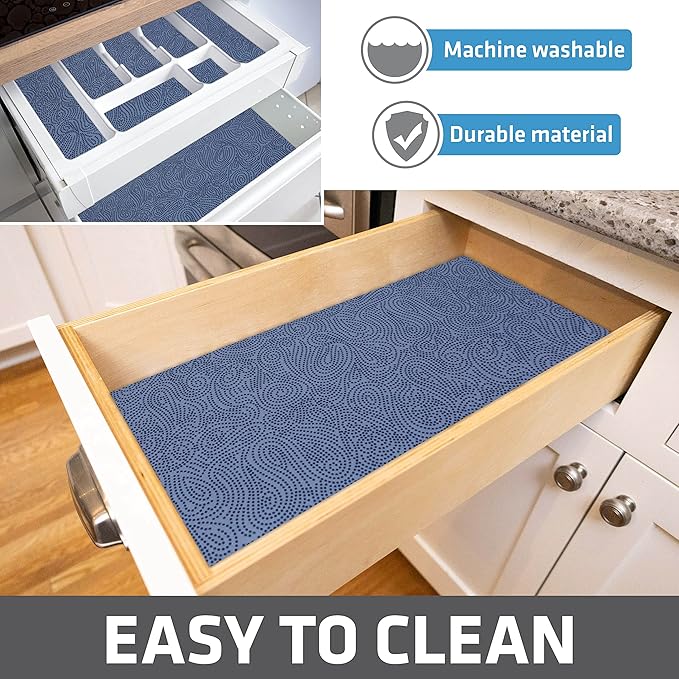 Drymate Premium Luxury Shelf & Drawer Liner, Thick Cushioned Fabric, Non-Adhesive, Absorbent, Waterproof, Slip-Resistant, Liners for Kitchen Cabinets, Cupboards (USA Made)(12”x59”)(24-Pack)(Blue) - Image 6