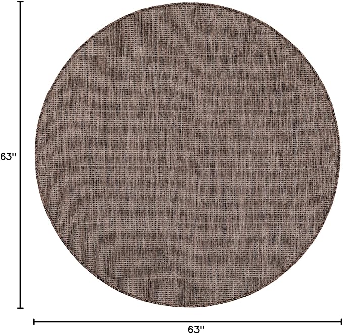 Unique Loom Outdoor Solid Collection Area Rug (5' 3" Round Light Brown/Ivory) - Image 2
