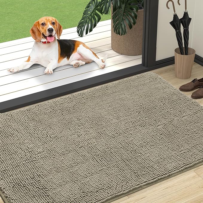 OLANLY Dog Door Mat for Muddy Paws 47x32, Absorbs Moisture and Dirt, Absorbent Non-Slip Washable Doormat, Quick Dry Chenille Mud Mat, Entry Indoor Entryway Carpet for Inside Floor, Warm Taupe by OLANLY