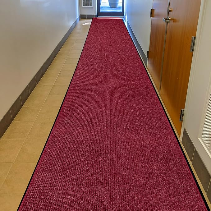 MaxMat® Extra Large Commercial Door Mat, Rubber Border Heavy Duty Door Mat, Waterproof, Low-Profile, Easy to Clean, Rubber Entry Mat. (Red, 3 x 16 Feet) by MaxMat