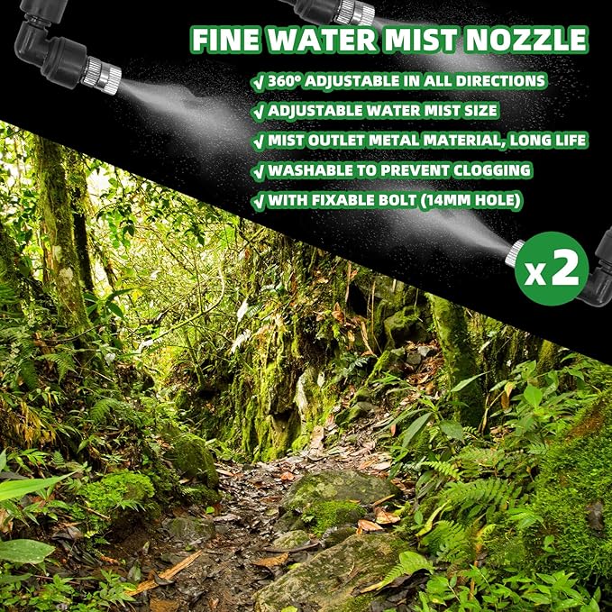2 Pack Reptile Mister Nozzles, 1/4'' Reptile Misting Nozzles, Adjustable Reptile Fogger Fine Mist Nozzles for Full Water Coverage, Replacement Micro Spray Nozzles for Reptile Terrarium Tank - Image 7
