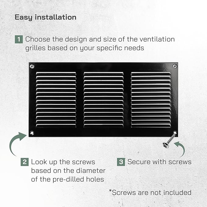 Vent Systems 12'' x 6'' Inch (Overall Dimensions) Black Metal Vent Duct Cover - Louvered Rectangular Return Grill with Built in Mesh Screen - HVAC Ventilation Grille for Home Improvement - Image 4