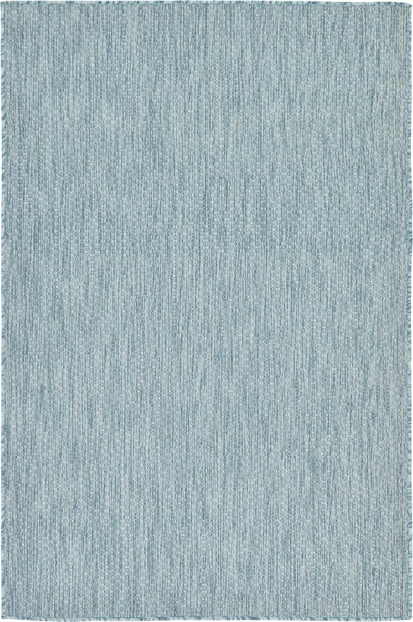 Unique Loom Collection Casual Transitional Solid Heathered Indoor/Outdoor Flatweave Area Rug (4' 1" x 6' 1" Rectangle, Aquamarine/Ivory) - Image 4