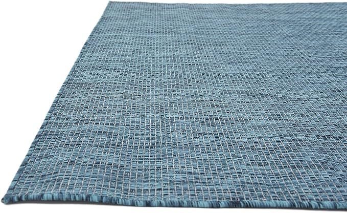 Unique Loom Collection Casual Transitional Solid Heathered Indoor/Outdoor Flatweave Area Rug (5' 3" x 8' Rectangle, Teal/Navy Blue) - Image 8