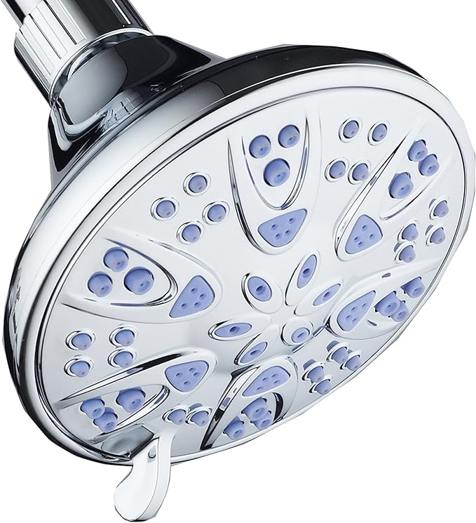 AquaDance Antimicrobial – Anti-Clog High-Pressure 6-Setting Shower Head with Microban Nozzle Protection from Growth of Mold, Mildew & Bacteria for Stronger Shower! 4" Sunset Blue by AquaDance