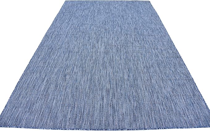 Unique Loom Collection Casual Transitional Solid Heathered Indoor/Outdoor Flatweave Area Rug (6' 1" x 9' Rectangle, Blue/Navy Blue) - Image 6