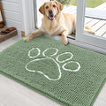 OLANLY Dog Door Mat for Muddy Paws 36x24, Paw Print Design, Absorbs Moisture and Dirt, Non-Slip Washable Doormat, Quick Dry Chenille Mud Mat, Entry Indoor Entryway Carpet, Olive Green and White by OLANLY