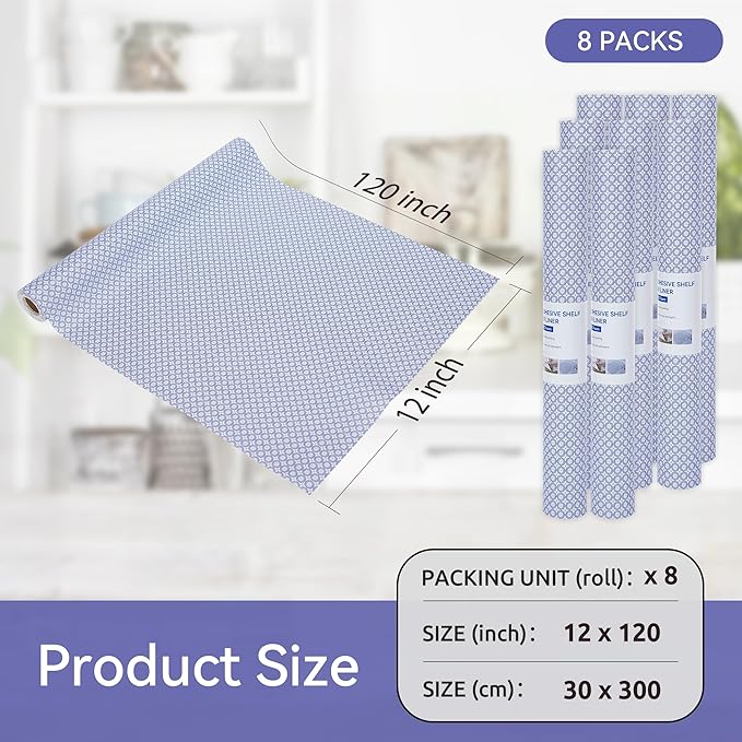 FIFTY FEET 12"x120" Non-Adhesive Shelf Liner for Kitchen Cabinets and Drawers, Washable Non-Slip PVC Cabinet Liner (Blue Circle)(8 Roll) - Image 5