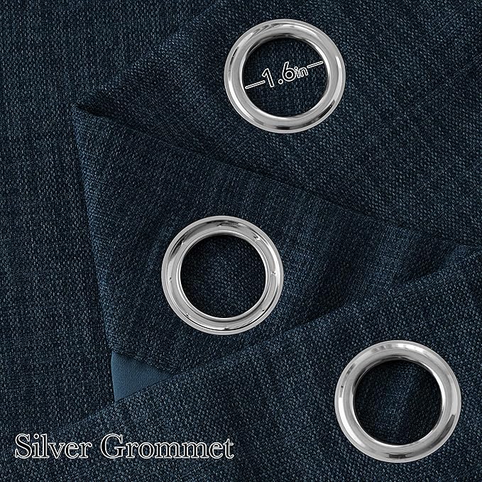 NICETOWN Short Faux Linen Navy Blue Blackout Curtains 63 inches Long for Kitchen - Privacy Panels for Living Room Bedroom, Modern Farmhouse Style Easy Care Grommet Top, 2 Panels, W42 by L63 - Image 2