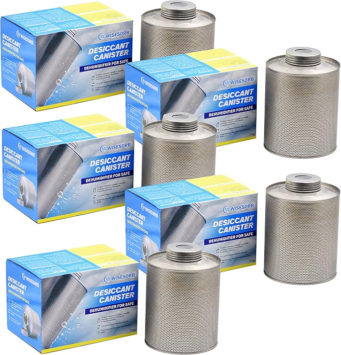 750 Grams 5 Pack Gun Safe Dehumidifier, Reusable Canister Desiccant Dehumidifier, Rechargeable 1.65 Lbs Indicating Silica Gel Orange To Green by Wisesorb