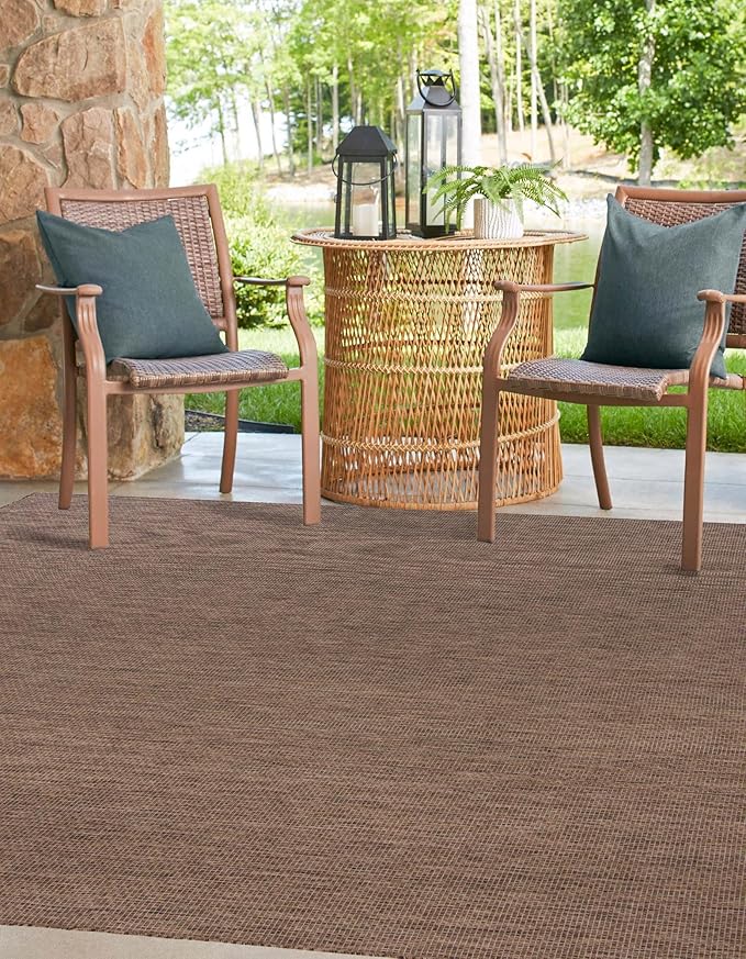 Unique Loom Collection Casual Transitional Solid Heathered Indoor/Outdoor Flatweave Area Rug (13' Square, Light Brown/Ivory) - Image 3