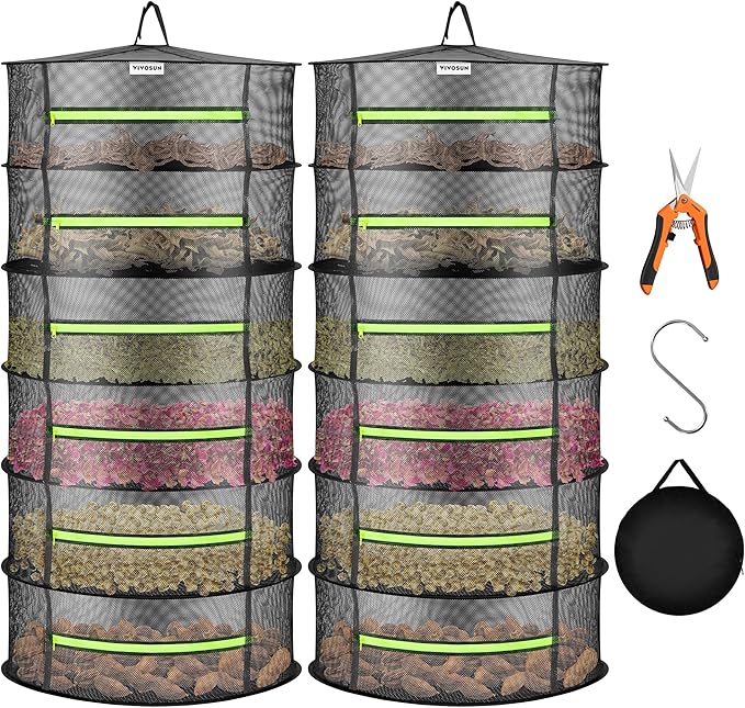 VIVOSUN 2-Pack 6-Layer Mesh Drying Rack Hanging Design with Green Zippers for Dehydrating, Indoor and Outdoor (Pruning Shears Included) by VIVOSUN