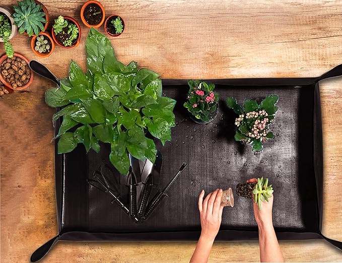 BIUWING 2 PCS Large Repotting Mat for Plant Transplanting and Mess Control, 43" X 29" Thickened Foldable Waterproof Plant Potting Tray, Portable Potting Mat Gardening Tray for House Plants Succulents - Image 4