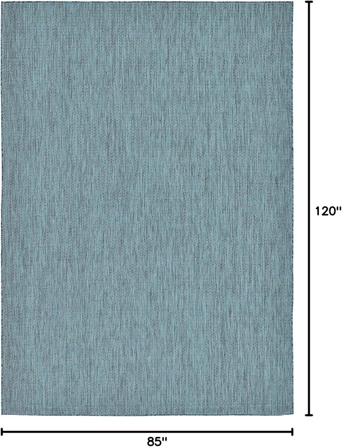 Unique Loom Collection Casual Transitional Solid Heathered Indoor/Outdoor Flatweave Area Rug (7' 1" x 10' Rectangle, Teal/Navy Blue) - Image 3