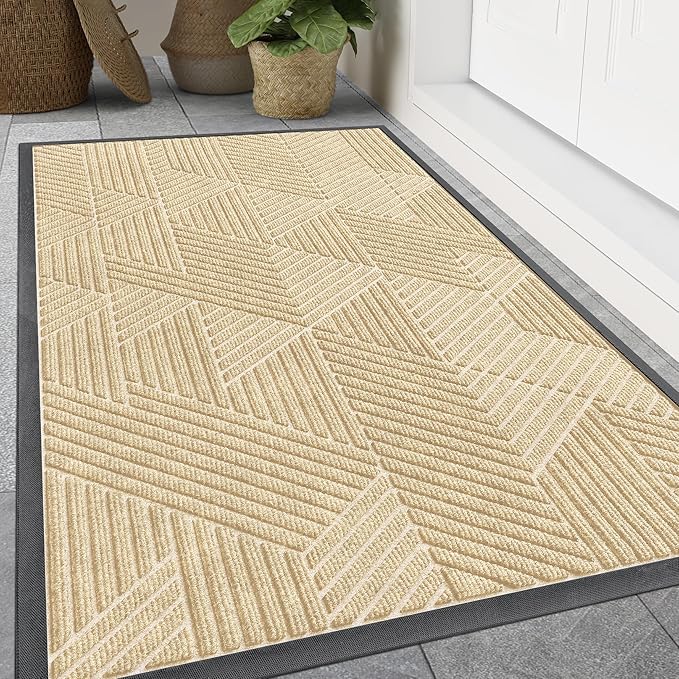 Smiry Front Door Mat Outside Entrance, Heavy Duty Sturdy Natural Rubber Doormat, Trap Dirt and Moisture, Easy Clean Low Profile Welcome Floor Mats for Indoor Outdoor Entry, 59x34 Inch, Beige by Smiry