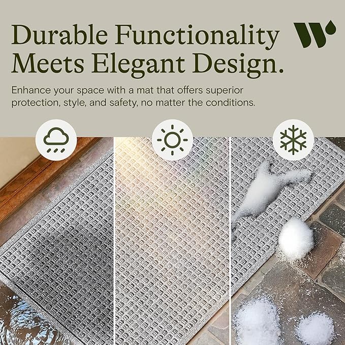 WaterHog Squares Front Door Mat Indoor Outdoor Entrance, Absorbent All-Weather Doormat with Non-Slip Rubber Backing, Dirt & Moisture Trapper, Low Profile, Easy Clean, Made in USA 23"x35.5" Medium Grey - Image 7