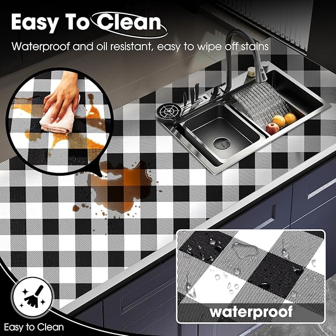 Drawer and Shelf Liner, Non-Slip Kitchen Cabinet Liners Non-Adhesive Thick Strong Grip Waterproof Washable Mats Protect Dresser Shelves Cupboard Bathroom Cabinets, Buffalo Plaid, 12 in X 20 FT - Image 3
