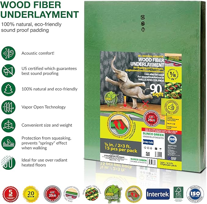 Wood Fiber Flooring Underlayment, 3mm (1/8 Inch) Thickness - 180 Sq Ft, Natural Soundproofing Insulation, for Laminate, Vinyl, LVT, LVP, or Hardwood - Image 3