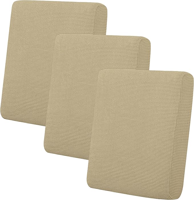 Easy-Going Stretch Individual Chair Couch Cushion Cover Sofa Cushion Furniture Protector Sofa slipcover Soft Flexibility with Elastic Bottom (3-Piece Sofa Cushion Cover, Beige) by Easy-Going