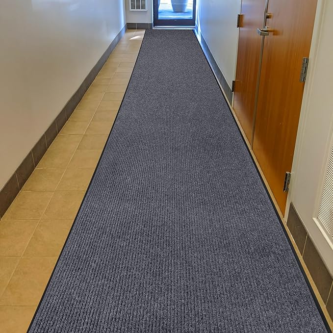 MaxMat® Oversized Rubber Door Mat - Heavy Duty, Waterproof, Low-Profile, Easy to Clean, Commercial Floor Mat (3 x 16 Feet, Grey, MXM-RIB0316GR) by MaxMat
