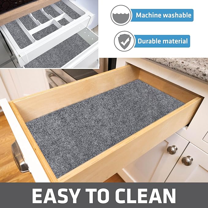 Drymate Premium Luxury Shelf & Drawer Liner, Thick Cushioned Fabric, Non-Adhesive, Absorbent, Waterproof, Slip-Resistant, Liners for Kitchen Cabinets (USA Made)(11”x36”)(2-Pack)(Light Grey Ridged) - Image 6