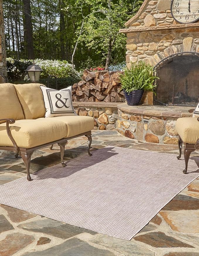 Unique Loom Outdoor Solid Collection Area Rug (10' x 14' 1" Rectangle Beige/Ivory) - Image 4