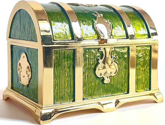 Retro Jewelry Box Arched Vintage Rectangular Metal Chest Necklace Ring Earrings Storage Case for Women Girls (Golden Transparent Green, M) by Unknown