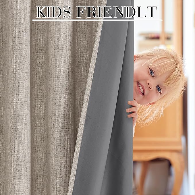RYB HOME Natural Beige 100% Blackout Short Curtains 45 inch Length 52 Width, Light Blocking & Thermal Insulated Curtains for Kitchen/Small Window/Bathroom/Basement, 2 Panels - Image 5