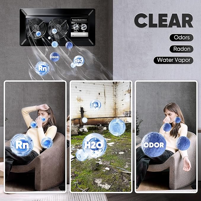 220 CFM Crawl Space Vent Fan with Dehumidistat & Thermostat, Dual Knobs for Speed & Humidity Control, 3000 RPM, Reduces Indoor Radon, Humidity & Odors, High-Efficiency Ventilation - Image 3