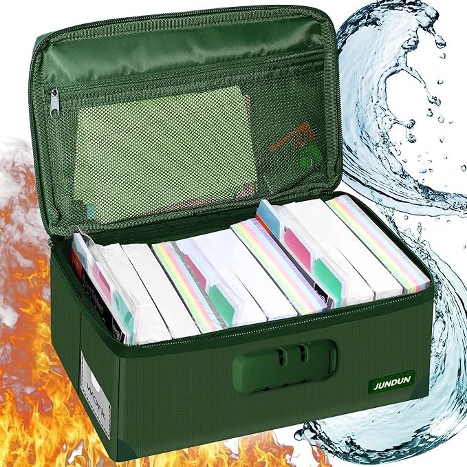 JUNDUN Index Card Holder with Lock,Collapsible Fireproof Index Card Box fits 1200 3x5-Inch Flash Cards - Business, Recipe, or Note Card Storage Boxes - Green by JUNDUN
