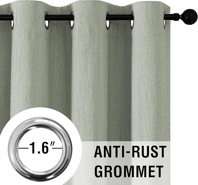 H.VERSAILTEX Chenille Linen Blackout Curtains for Bedroom 63 Inches Long Thermal Insulated Textured Linen Look Curtains with White Flocking Coating Back, Heathered Sage(Not Solid) - Image 5