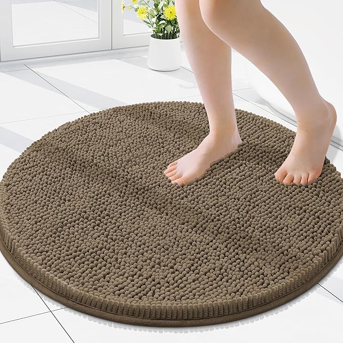 Smiry Luxury Chenille Round 24x24, Extra Soft and Absorbent Shaggy Bathroom Mat Rugs, Machine Washable, Non-Slip Plush Carpet for Tub, Shower, and Bath Room, Camel by Smiry
