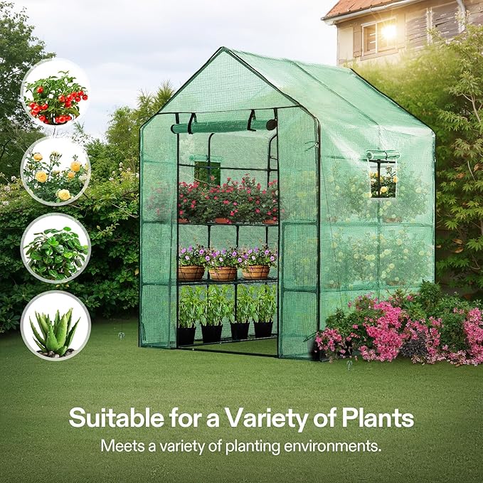 VIVOSUN 57x57x77 Inch Mini Walk in Green House with Window and Anchor, Plant Garden Hot House 2 Tiers 8 Shelves, 4.7 x 4.7 x 6.4 FT - Image 7