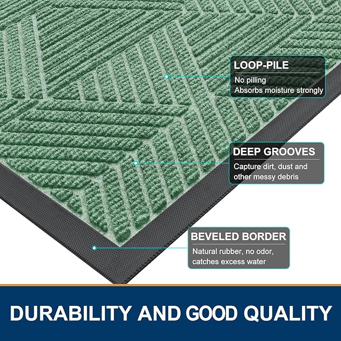 Smiry Front Door Mat Outside Entrance, Heavy Duty Sturdy Natural Rubber Doormat, Trap Dirt and Moisture, Easy Clean Low Profile Welcome Floor Mats for Indoor Outdoor Entry, 35X23 Inch, Mint Green - Image 4