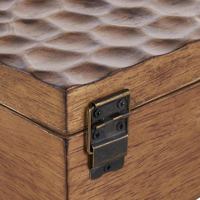 Deco 79 Wood Geometric Decorative Box Textured Concave Honeycomb Storage Decorative Keepsake Boxes with Black Knobs, Set of 2 Storage Boxes 10", 8"W, Brown - Image 6