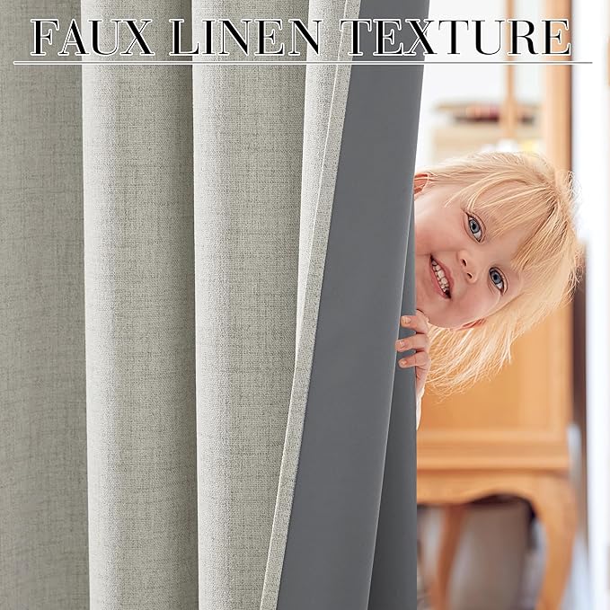 RYB HOME 100% Blackout Cream Curtains, Linen Texture Thermal Insulated Drapes for Bedroom/Living Room/Office/Nuesery, Privacy Farmhouse Full Blackout Window Treatment, W52xL96 Inch Long, 2 Panels - Image 7