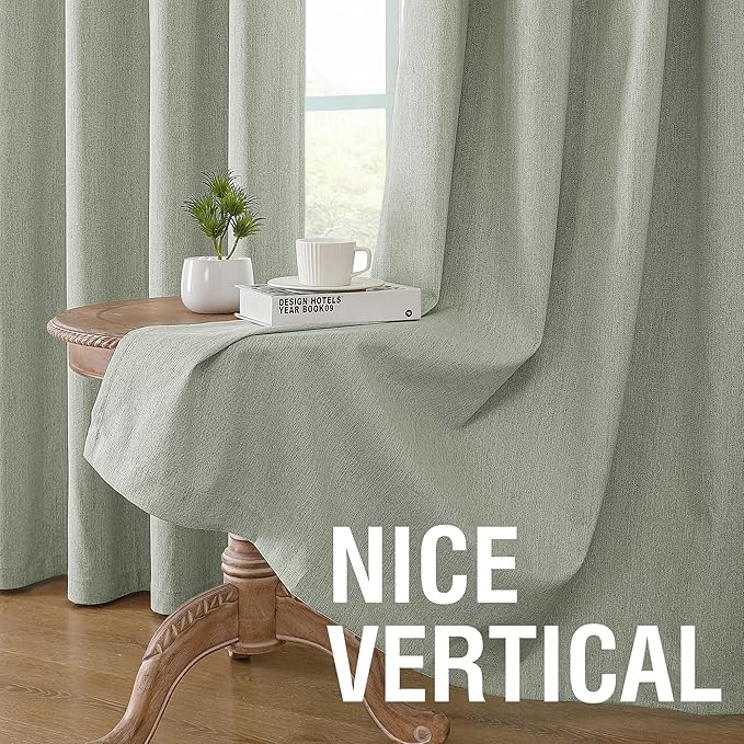 H.VERSAILTEX Chenille Linen Blackout Curtains for Bedroom 63 Inches Long Thermal Insulated Textured Linen Look Curtains with White Flocking Coating Back, Heathered Sage(Not Solid) - Image 6