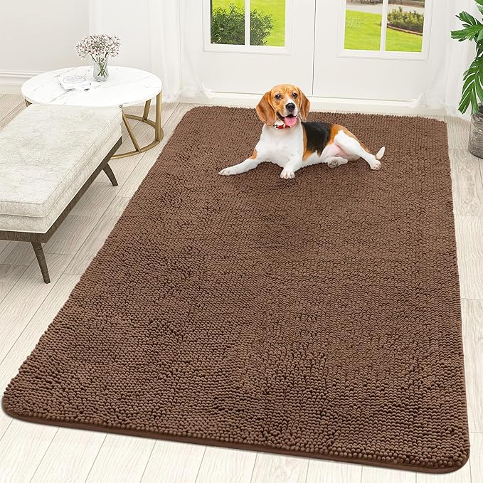 OLANLY Dog Door Mat for Muddy Paws 70x46, Absorbs Moisture and Dirt, Absorbent Non-Slip Washable Doormat, Quick Dry Chenille Mud Mat for Dogs, Entry Indoor Entryway Carpet for Inside Floor, Mocha by OLANLY