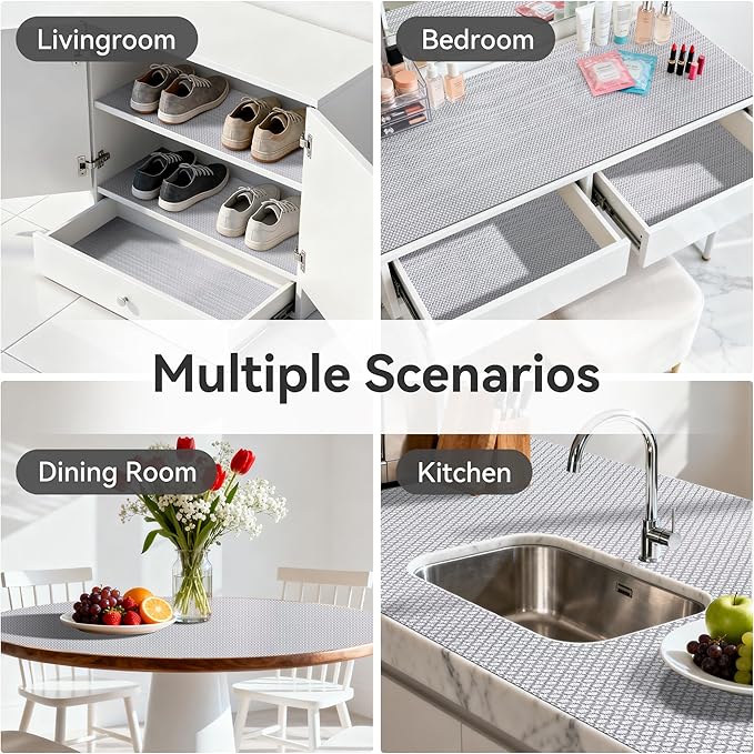FIFTY FEET 12"x120" Non-Adhesive Shelf Liner for Kitchen Cabinets and Drawers, Washable Non-Slip PVC Cabinet Liner (Black Circle)(6 Roll) - Image 9
