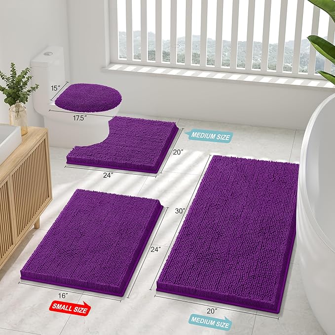 Smiry Luxury Chenille Toilet Rugs U-Shaped 24x20, Soft Absorbent Non-Slip Contour Bathroom Rugs for Toilet, Machine Washable Contoured Bath Mats, Violet - Image 2