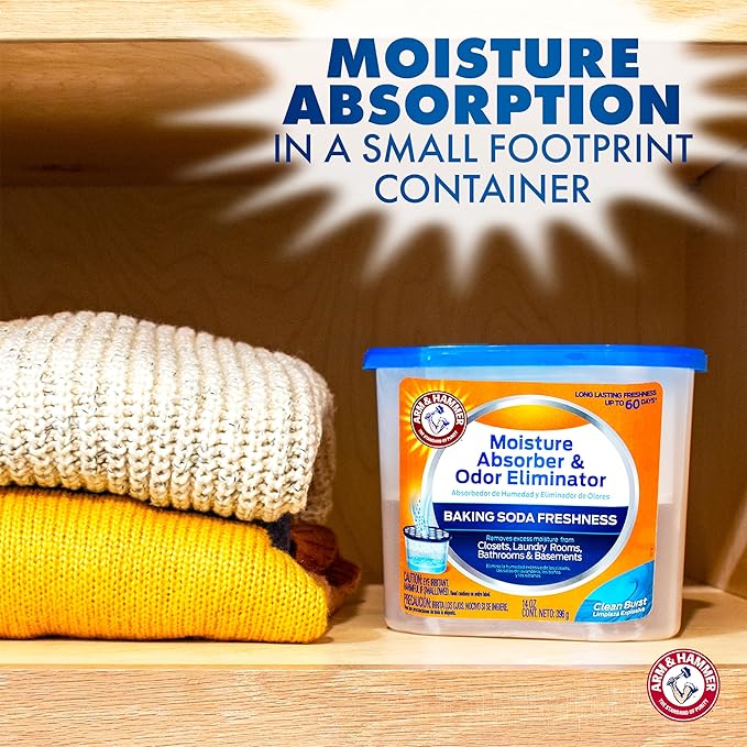 Arm & Hammer Clean Burst Moisture Absorber and Odor Eliminator Tubs, 14 oz., 6 Pack, Attract and Trap Excess Moisture, Eliminate Musty Odors, Convenient and Effective - Image 5