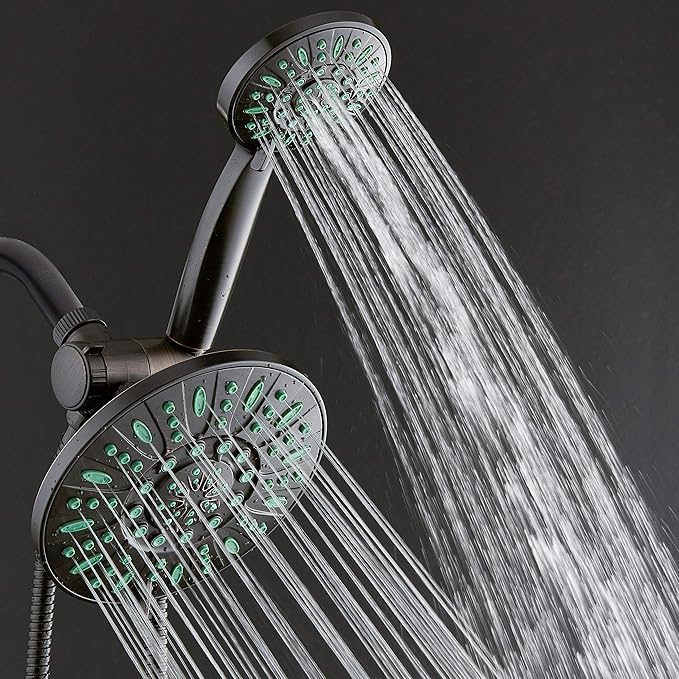 AquaDance Antimicrobial/Anti-Clog High-Pressure 30-setting Rainfall Shower Combo, Microban Nozzle Protection from Growth of Mold, Mildew & Bacteria, Oil-Rubbed Bronze Finish/Coral Green Jets - Image 4